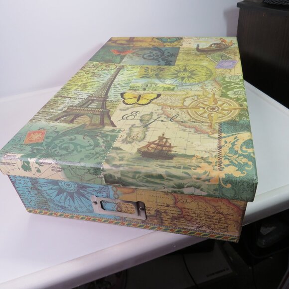 Large  Paris / Maps deign w metal tag holder Punch Studio Gift Box Storage Box - Picture 1 of 13